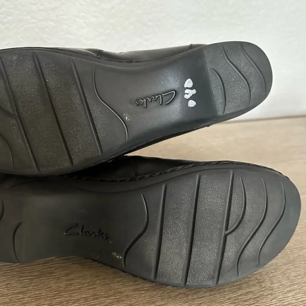 Clarks Collection Black Leather Slip-on Shoes 10